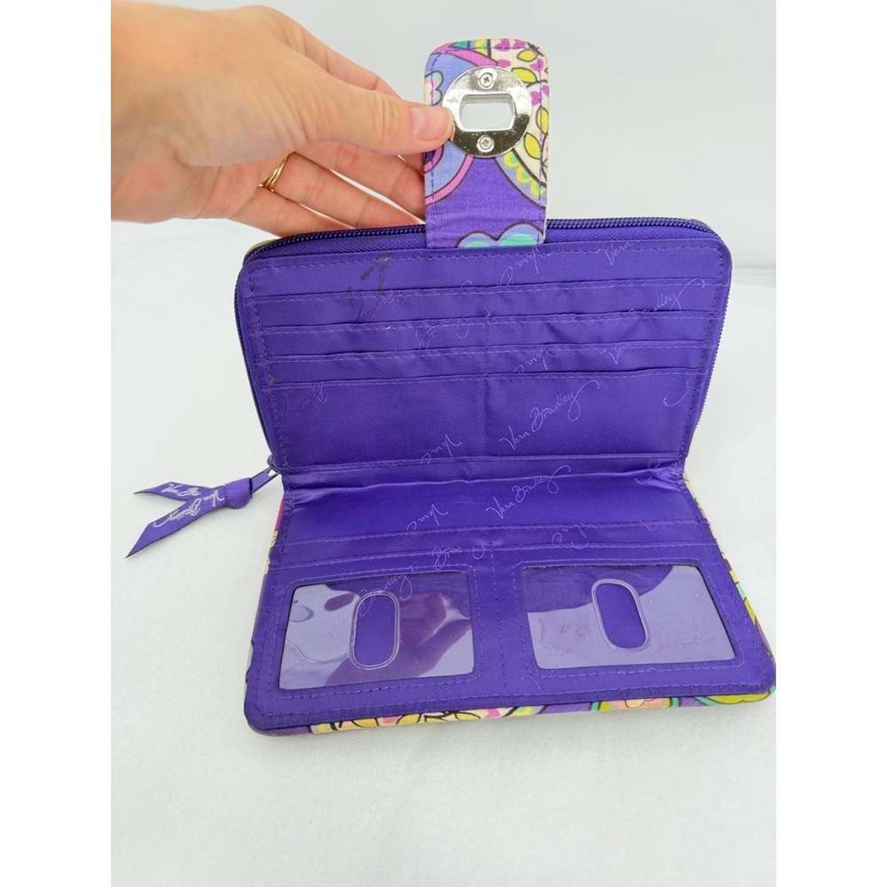 Vera Bradley Turnlock Wallet Retired Quilted Paisley 'Heather' Floral Purple - Picture 10 of 12